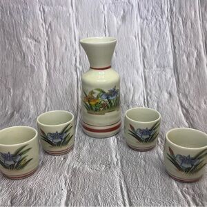 Vintage Japan Iris Sake 5 Pcs Set